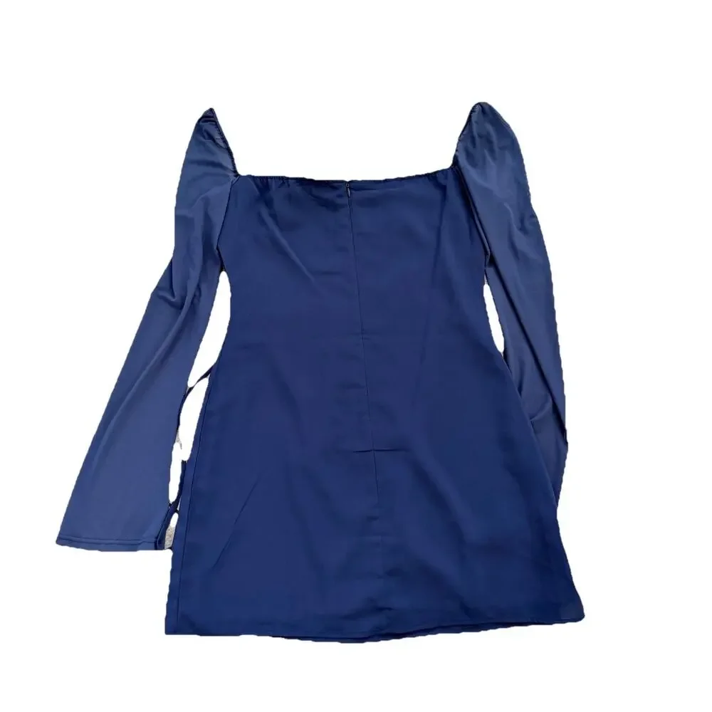 New Princess Polly Dyer Sheer Sleeve Mini Dress Navy Womens US 8 NWT Sexy